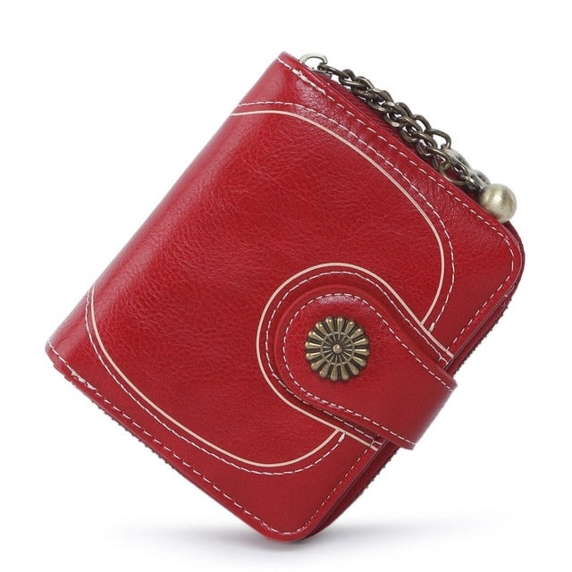 Vintage Button Phone Purses Women Wallets Female Purse Leather Brand Retro Ladies Long Zipper Woman Wallet Card Clutch(Short wine) - Wallets by PMC Jewellery | Online Shopping South Africa | PMC Jewellery