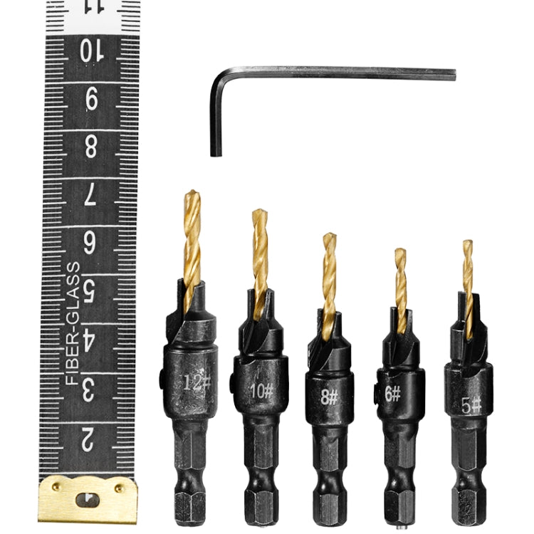 5 PCS/Set Countersink Woodworking Drill Bit Set Hexagon Screw Hardware Tool(Gold) - Drill & Drill Bits by PMC Jewellery | Online Shopping South Africa | PMC Jewellery