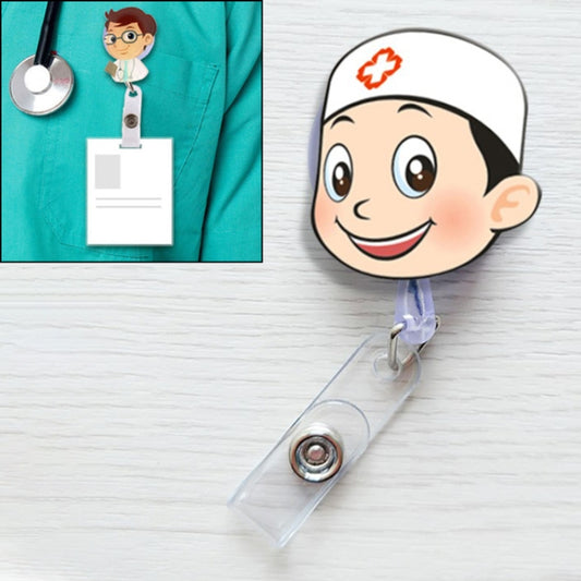 Doctor Head Pattern Cute Retractable Badge Reel Student Nurse ID Name Card Badge - Name Card Holder by PMC Jewellery | Online Shopping South Africa | PMC Jewellery