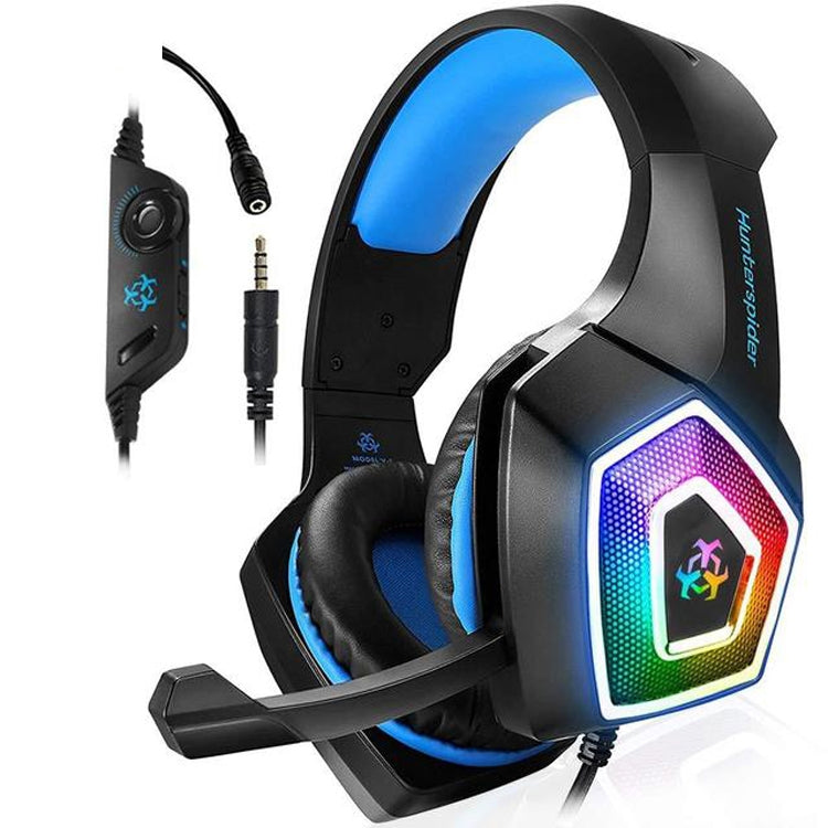 V1 3.5mm RGB Colorful Luminous Wire Control Gaming Headset, Cable Length: 2.2m(Black Blue) - Headset & Headphone by PMC TechLife | Online Shopping South Africa | PMC TechLife