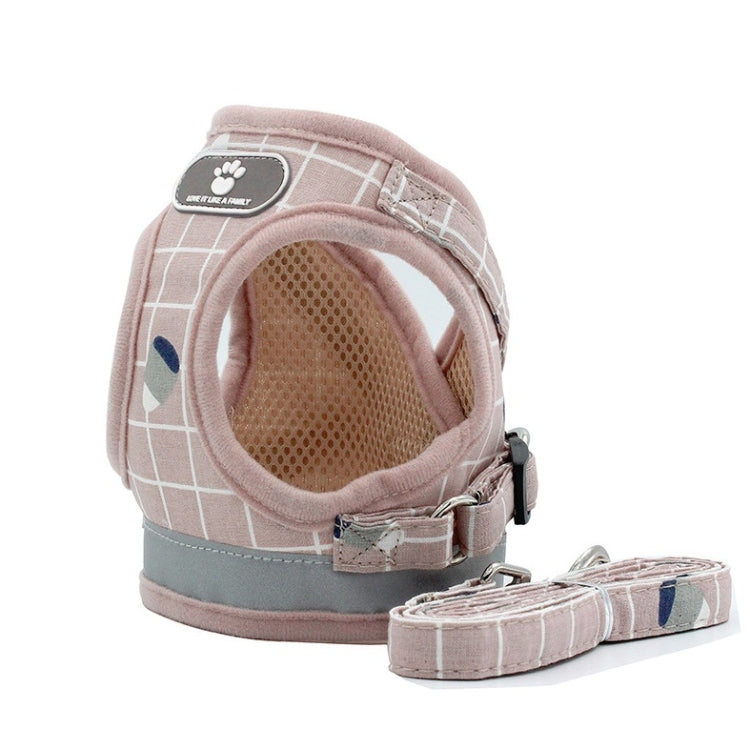 Reflective & Breathable Vest Traction Rope Pet Chest Leash, Size:XS(Pink Grid) - Leashes by PMC Jewellery | Online Shopping South Africa | PMC Jewellery