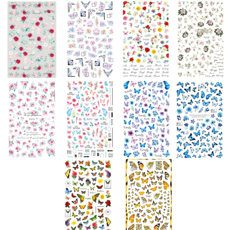 10pcs 3D Adhesive Butterfly Retro Rose Color Nail Art Sticker(F-672) - free shipping - PMC TechLife - Order now!