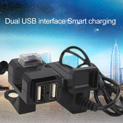 Dual USB Port 12V Waterproof Motorbike Motorcycle Handlebar Charger 5V 1A/2.1A Adapter Power Supply Socket for Phone Mobile - Electrical System by PMC Jewellery | Online Shopping South Africa | PMC Jewellery