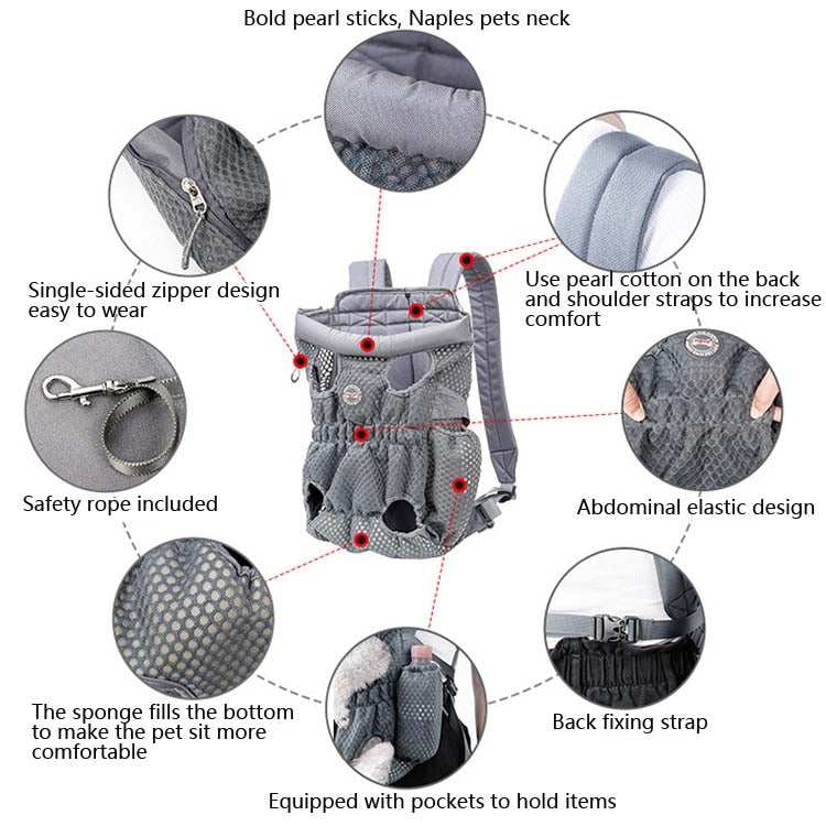 Doglemi Pet Outing Backpack Dog Shoulder Chest Bag Breathable Mesh Dog Cat Bag, Size:L(Gray) - free shipping - PMC TechLife - Order now!