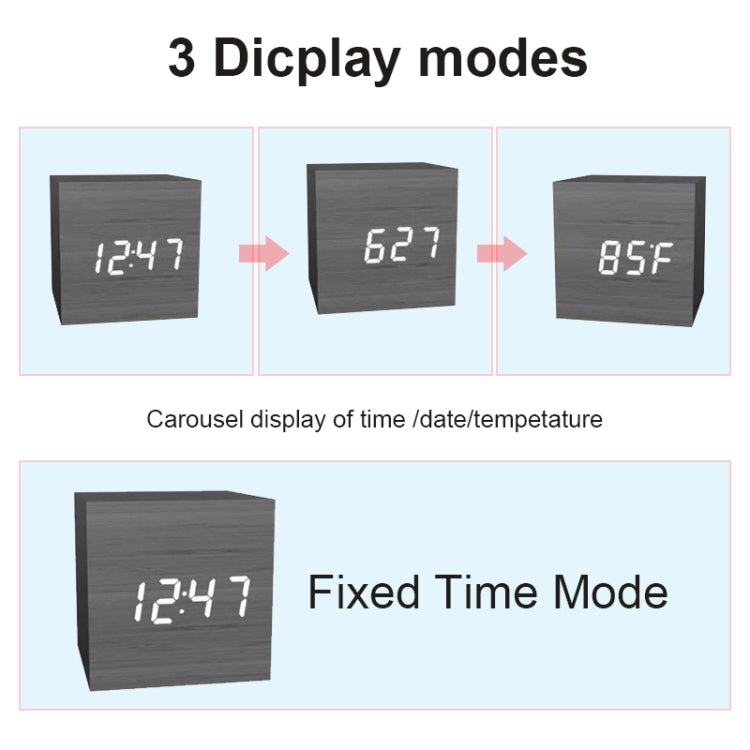 Multicolor Sounds Control Wooden Clock Modern Digital LED Desk Alarm Clock Thermometer Timer Black White - Alarm Clocks by PMC Jewellery | Online Shopping South Africa | PMC Jewellery