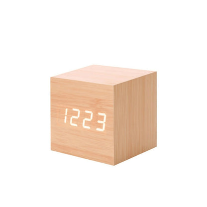 Multicolor Sounds Control Wooden Clock Modern Digital LED Desk Alarm Clock Thermometer Timer Wooden White - Alarm Clocks by PMC Jewellery | Online Shopping South Africa | PMC Jewellery