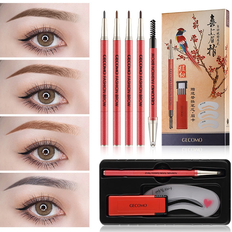 GECOMO 2 Set Automatic Rotation Double-Headed Eyebrow Pencil With Eyebrow Card And Replacement Refills Waterproof And Non-Smudged(2 Dream Brown) - Eyes by PMC Jewellery | Online Shopping South Africa | PMC Jewellery