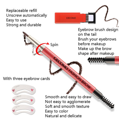 GECOMO 2 Set Automatic Rotation Double-Headed Eyebrow Pencil With Eyebrow Card And Replacement Refills Waterproof And Non-Smudged(3 Light Brown) - Eyes by PMC Jewellery | Online Shopping South Africa | PMC Jewellery