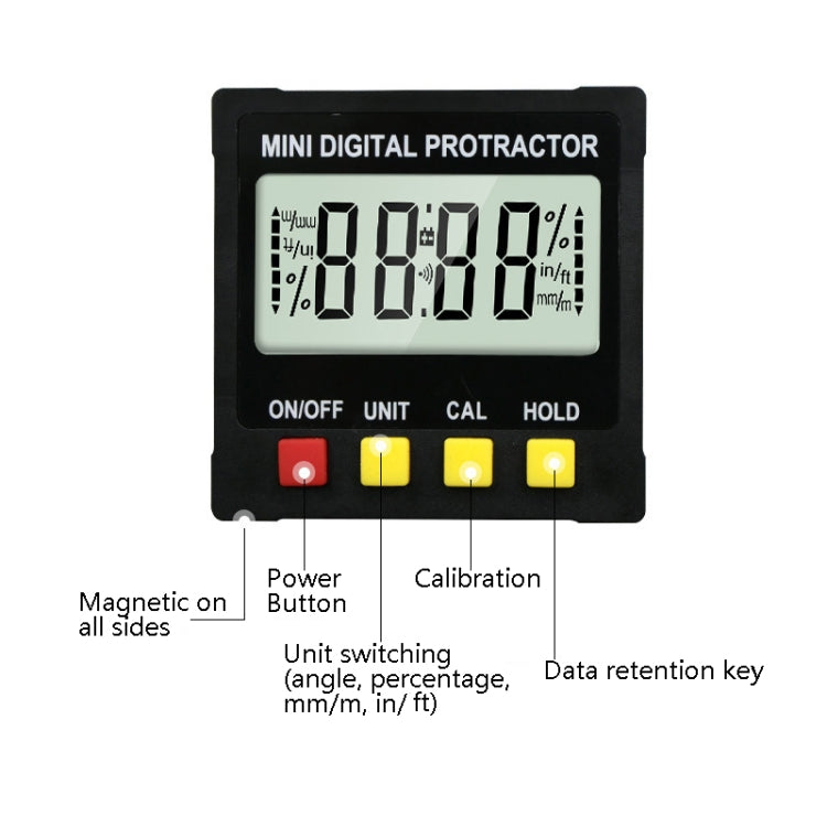 Electronic Digital Display Inclinometer Slope Level Protractor Four-Sided Magnetic Angle Ruler - Measuring Tools by PMC TechLife | Online Shopping South Africa | PMC TechLife