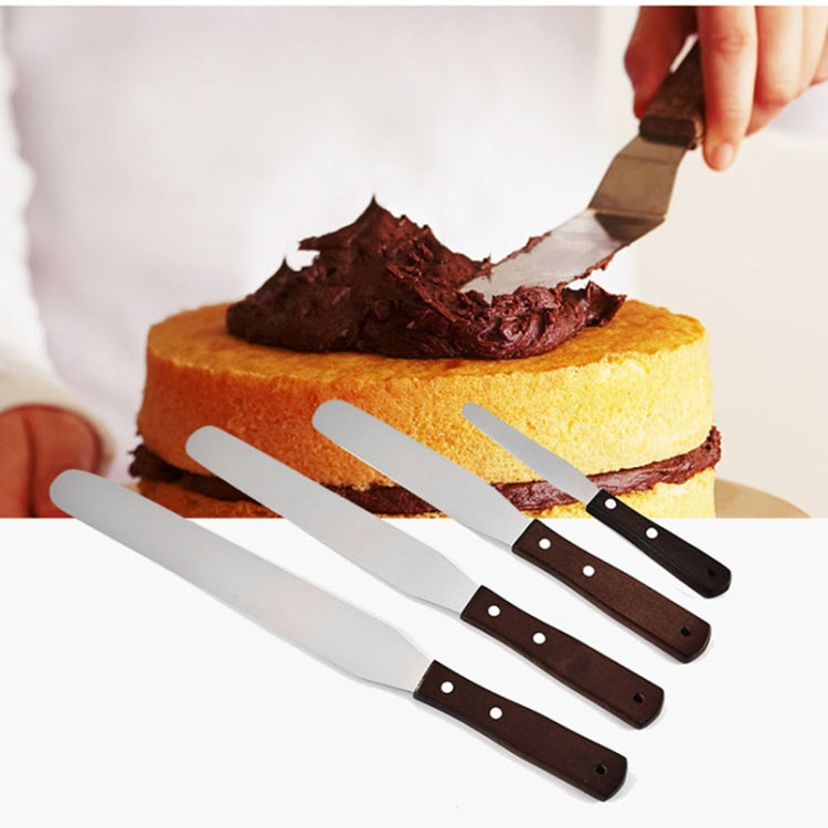 3 PCS Wooden Handle Spatula Baking Stainless Steel Cake Straight Knife(With Hole Curved Section 8 Inch) - Baking Pastry Tools by PMC Jewellery | Online Shopping South Africa | PMC Jewellery