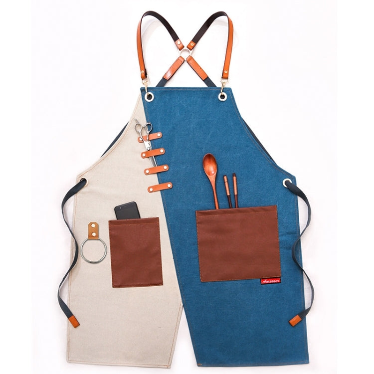 Denim Apron Barber Milk Tea Shop Waiter Overalls(Blue-white Hook Strap) - Aprons & Caps by PMC TechLife | Online Shopping South Africa | PMC TechLife