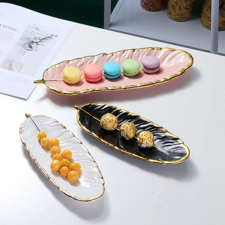 Phnom Penh Ceramic Dessert Plate Feather Plate Banana Leaf Fruit Dried Fruit Storage Tray, Size: Large (Matt Black) - free shipping - PMC TechLife - Order now!