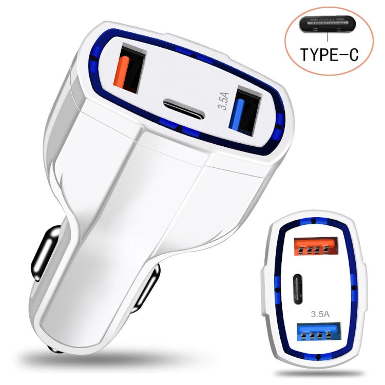 2 PCS QC3.0 Fast Charge Car Charger 3.5A Dual USB With Type-C Interface Output Car Charger(White) - Car Charger by PMC Jewellery | Online Shopping South Africa | PMC Jewellery