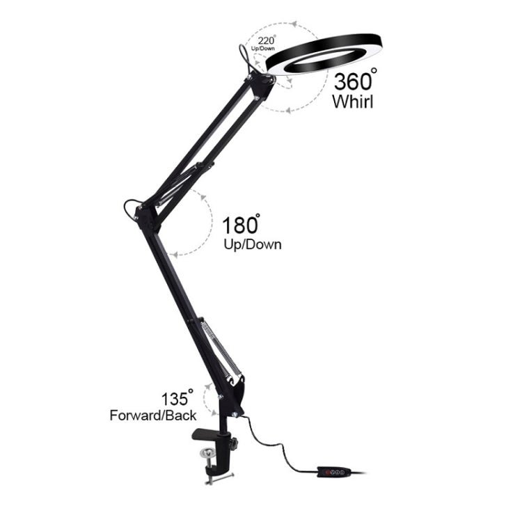 LED Eye Protection Reading Book Light USB Folding Clip Magnifying Glass Electronic Maintenance Light(5X-S (Black)) - Microscope Magnifier Series by PMC TechLife | Online Shopping South Africa | PMC TechLife