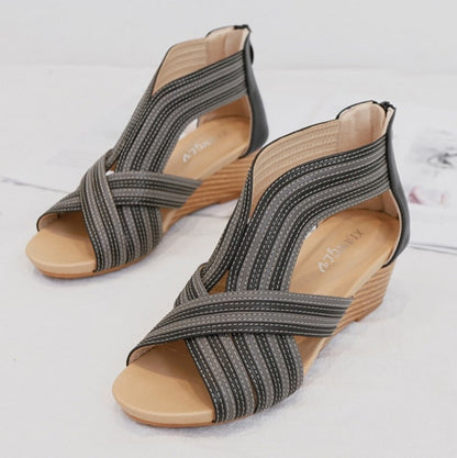 Women Summer Slope Heel Sandals Fashion Bohemian Style Fish Mouth Shoes, Size: 37(Black) - Sandals by Sweet Couple | Online Shopping South Africa | PMC Jewellery