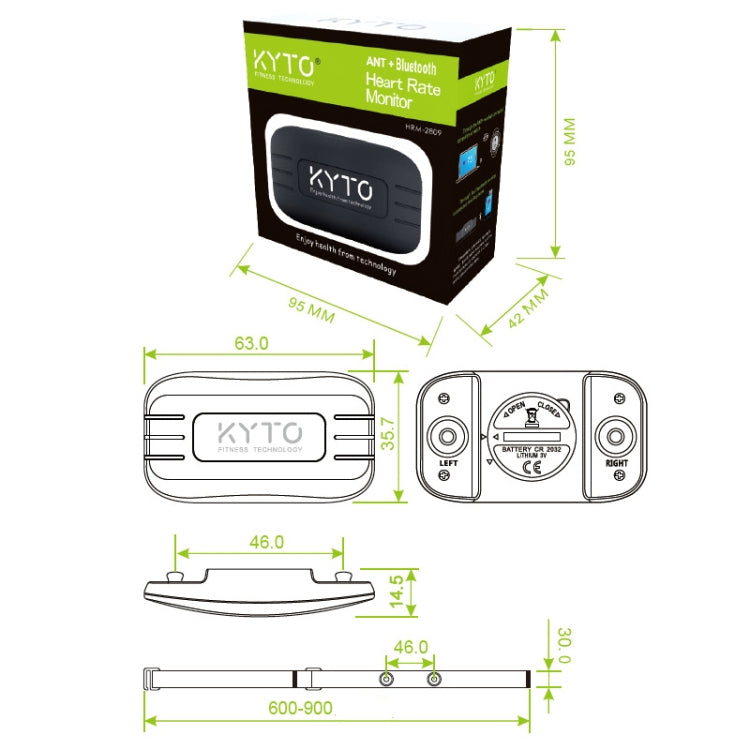 KYTO 2809 One-To-One ANT+ Bluetooth 4.0 Wireless Heart Rate Transmitter Chest Strap - Heart Rate Monitoring by PMC TechLife | Online Shopping South Africa | PMC TechLife