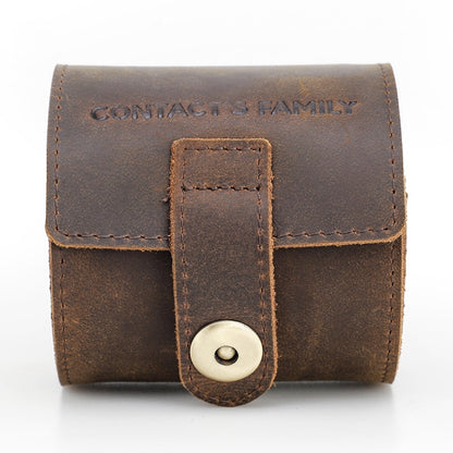 Contacts Family CF1125 Single Watch Position Crazy Horse Leather Watch Box Round Watch Storage Box(Coffee) - Watch Storages by Contacts Family | Online Shopping South Africa | PMC Jewellery | Buy Now Pay Later Mobicred