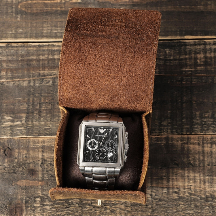 Contacts Family CF1125 Single Watch Position Crazy Horse Leather Watch Box Round Watch Storage Box(Coffee) - Watch Storages by Contacts Family | Online Shopping South Africa | PMC Jewellery | Buy Now Pay Later Mobicred