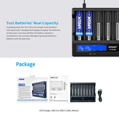 XTAR 8-Slot Battery Charger LCD Display Charger QC3.0 Type C Fast Charger for 21700 / 18650 Battery, Model: VC8 - Charger & Converter by XTAR | Online Shopping South Africa | PMC Jewellery | Buy Now Pay Later Mobicred