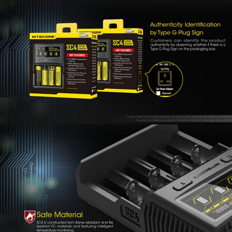 NITECORE 4-Slot Smart LCD Fast Charger, Model: SC4(US Plug) - free shipping - PMC TechLife - Order now!