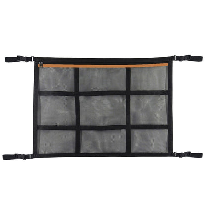 Adjustable Hanging Car Inside Roof Luggage Clothing Storage Net Bag Car Storage Network Pocket, Size: 90x65cm(Double Zipper+Webbing (Black+Orange bag)) - Stowing Tidying by PMC Jewellery | Online Shopping South Africa | PMC Jewellery