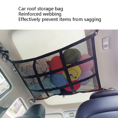 Adjustable Hanging Car Inside Roof Luggage Clothing Storage Net Bag Car Storage Network Pocket, Size: 90x65cm(Double Zipper+Webbing (Black+Orange bag)) - Stowing Tidying by PMC Jewellery | Online Shopping South Africa | PMC Jewellery