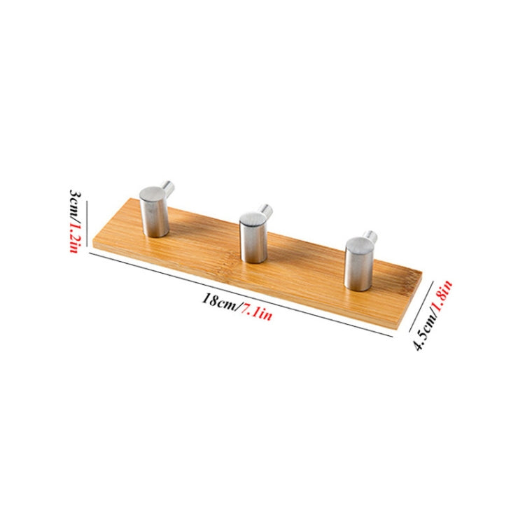Stainless Steel Bamboo Wood Three Row Hook Kitchen Bathroom Door Adhesive Hook(Three Hook) - Shelf & Hooks by PMC TechLife | Online Shopping South Africa | PMC TechLife