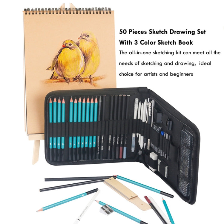 50 in 1 Sketch Pencil Tool Set High-Gloss Metal Pen Carbon Pen Painting Art Set(Black) - Art Supplies by PMC Jewellery | Online Shopping South Africa | PMC Jewellery
