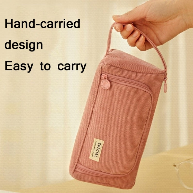 Angoo Student Large-Capacity Stationery Bag Portable Gift Cosmetic Bag(Bean Pink Corduroy) - Pen Holder by Angoo | Online Shopping South Africa | PMC Jewellery