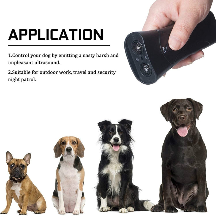 LED Flashlight Ultrasonic Dog Repeller Portable Dog Trainer, Colour: Double black(Colorful Package) - free shipping - PMC TechLife - Order now!