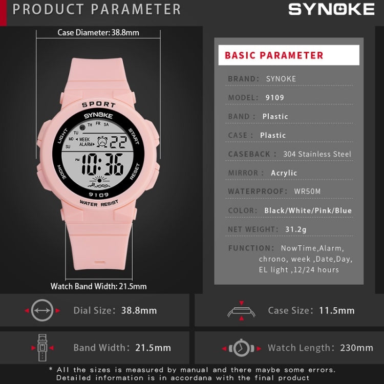 SYNOKE 9109 Student Multifunctional Waterproof Colorful Luminous Electronic Watch(Pink) - Silicone Strap Watches by SYNOKE | Online Shopping South Africa | PMC Jewellery | Buy Now Pay Later Mobicred