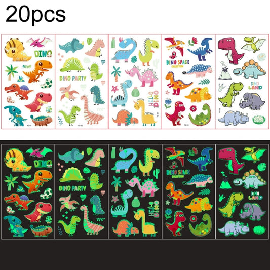 20 PCS Y01-05 Kids Cartoon Luminous Tattoo Sticker Waterproof And Sweat Proof Party Activity Face Sticker(Dinosaur) - Sticker by PMC Jewellery | Online Shopping South Africa | PMC Jewellery