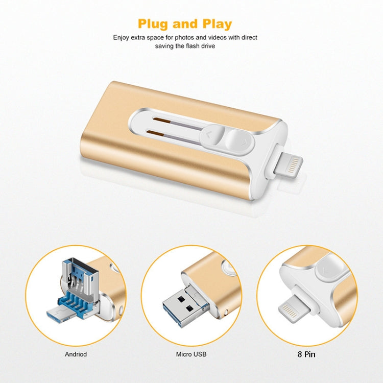 64GB Micro USB + 8 Pin + USB 2.0 3 in 1 Mobile Phone Computer U-Disk(Silver) - U Disk & Card Reader by PMC TechLife | Online Shopping South Africa | PMC TechLife