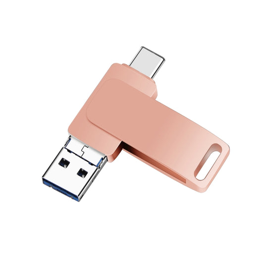 64GB USB 3.0 + 8 Pin + USB-C / Type-C 3 in 1 Phone Computer Metal Rotatable U-Disk(Pink) - U Disk & Card Reader by PMC Jewellery | Online Shopping South Africa | PMC Jewellery