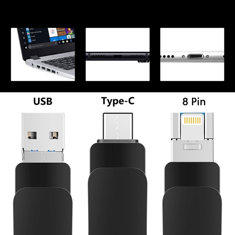 64GB USB 3.0 + 8 Pin + USB-C / Type-C 3 in 1 Mobile Computer Metal U-Disk(Pink) - U Disk & Card Reader by PMC TechLife | Online Shopping South Africa | PMC TechLife