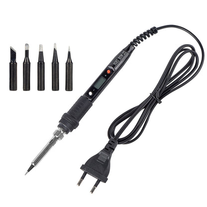 Metallic LCD Temperature Regulating Soldering Iron And Soldering Iron Tip Set Electric Soldering Iron Welding Tool(110V US Plug Black Head Black) - Soldering Iron Set by PMC Jewellery | Online Shopping South Africa | PMC Jewellery