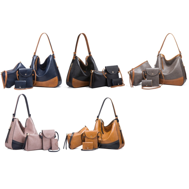 21506 4 in 1 Simple Color-Block Diagonal Handbags Fashion Large Capacity Soft Leather Bags(Brown) - Handbags by PMC Jewellery | Online Shopping South Africa | PMC Jewellery