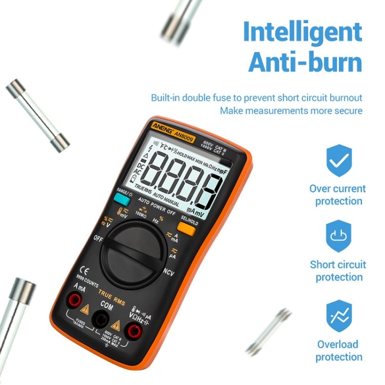 ANENG AN8009 NVC Digital Display Multimeter, Specification: Standard with Cable(Orange) - Current & Voltage Tester by ANENG | Online Shopping South Africa | PMC Jewellery | Buy Now Pay Later Mobicred