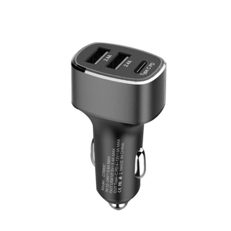 QIAKEY GT690C Dual USB + USB-C / Type-C Aluminum Alloy Three-Hole Car Charger(Gray) - Car Charger by QIAKEY | Online Shopping South Africa | PMC Jewellery