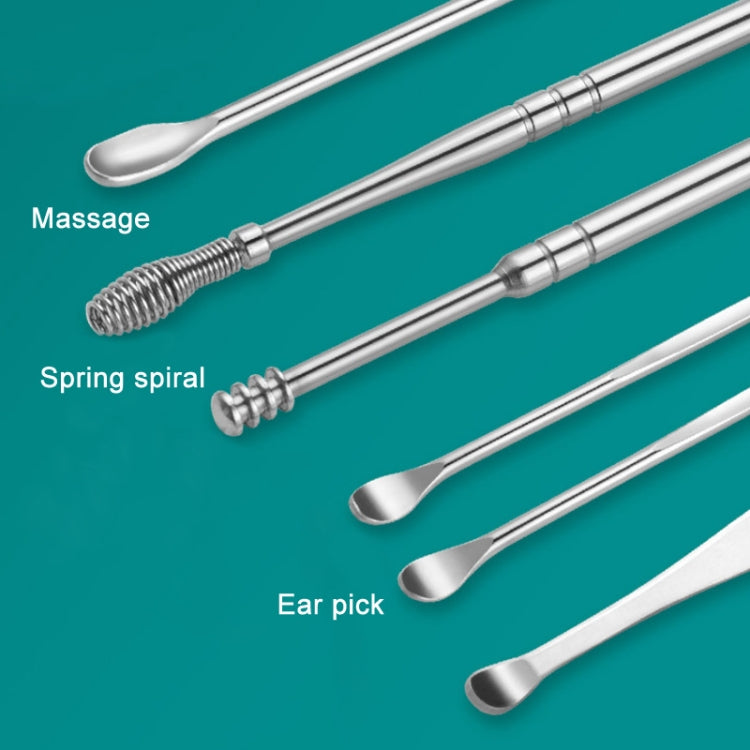 5 Sets 6 In 1 Stainless Steel Spring Spiral Portable Ear Pick, Specification: Purple - Ear Care Tools by PMC TechLife | Online Shopping South Africa | PMC TechLife