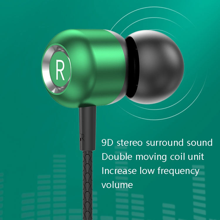 2 PCS TS6000 3.5mm Metal Elbow In-Ear Wired Control Earphone with Mic(Green) - In Ear Wired Earphone by PMC TechLife | Online Shopping South Africa | PMC TechLife