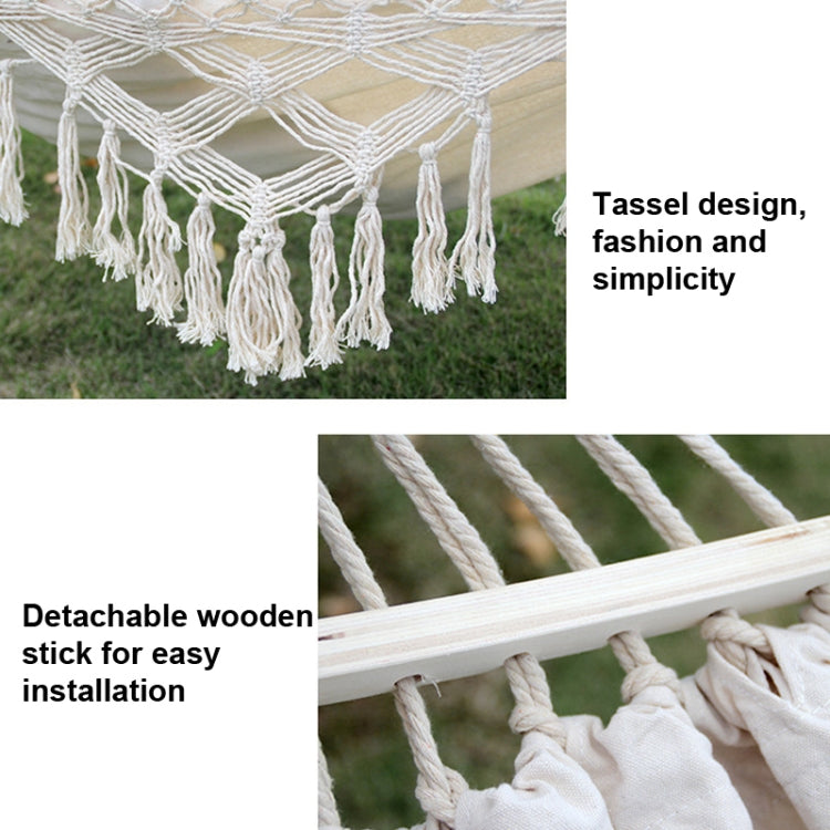 200x150cm Double Outdoor Camping Tassel Canvas Hammock with Stick(Pink Stripes) - free shipping - PMC TechLife - Order now!