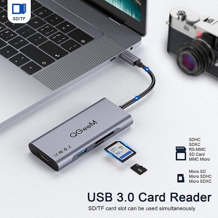 QGeeM 7 In 1 Multifunctional USB3.0 TYPE-C Extension HUB Adapter(QG-UH07-3 V1) - free shipping - PMC TechLife - Order now!
