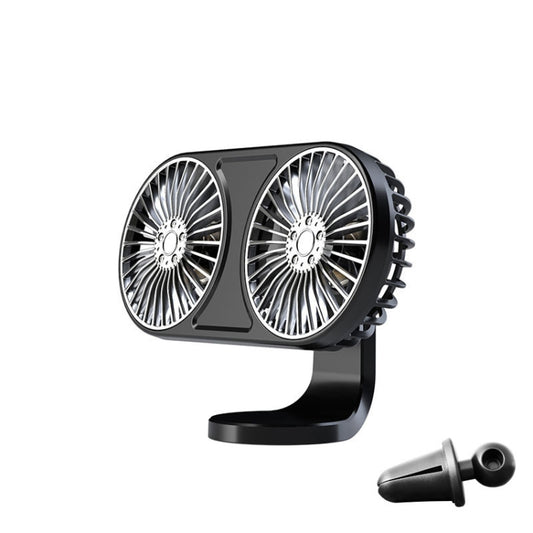 F211 Car Double Head With Led Electric Fan Car Air Outlet Instrument Panel USB Mini Fan(Black) - Heating & Fans by PMC Jewellery | Online Shopping South Africa | PMC Jewellery