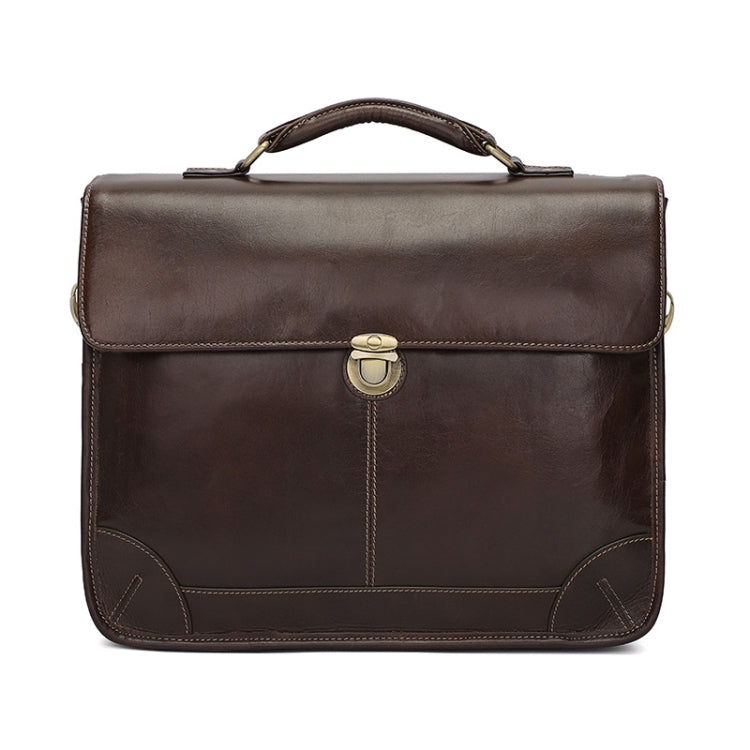 Men Retro Cowhide Leather Briefcase Multifunctional Laptop Bag for 15.6 Inch Computer(Coffee) - free shipping - PMC TechLife - Order now!