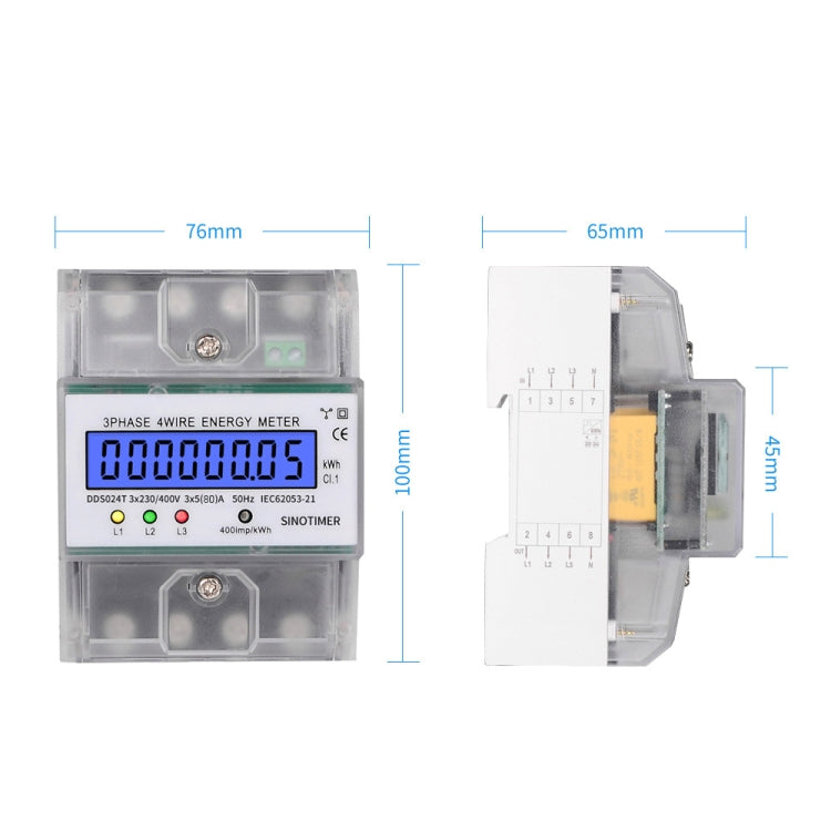 SINOTIMER Three-Phase Backlight Display Electricity Meter 5-100A 400V(DDS024T Transparent Shell) - Current & Voltage Tester by SINOTIMER | Online Shopping South Africa | PMC Jewellery | Buy Now Pay Later Mobicred