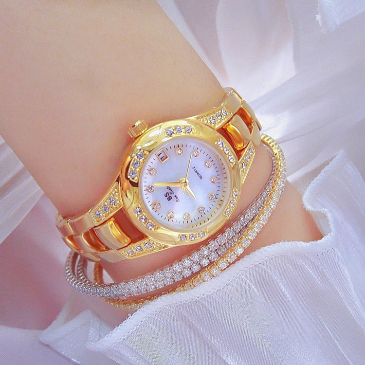 BS Bee Sister FA1679  Ladies Diamond Chain Watch Cute Small Round Watch With Calendar(Gold) - Alloy Watches by BS Bee Sister | Online Shopping South Africa | PMC Jewellery | Buy Now Pay Later Mobicred