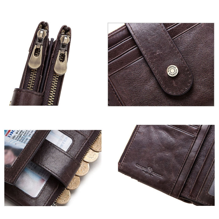 HUMERPAUL BP896 RFID Anti-Theft Brush Dual Zipper Leather Wallet Multi-Card Men Purse(Brown) - Antimagnetic RFID Package by HUMERPAUL | Online Shopping South Africa | PMC Jewellery | Buy Now Pay Later Mobicred