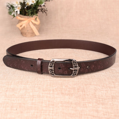 ZK--067 Retro Engraved Buckle Butterfly Print Pin Buckle Leather Belt, Length: 110cm(Coffee) - Belts by PMC Jewellery | Online Shopping South Africa | PMC Jewellery