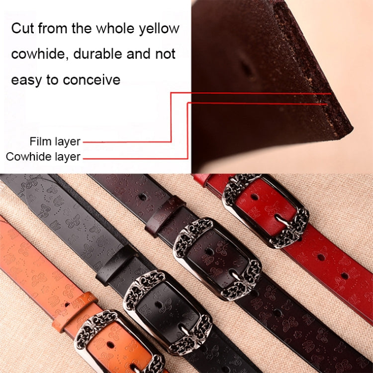 ZK--067 Retro Engraved Buckle Butterfly Print Pin Buckle Leather Belt, Length: 110cm(Coffee) - Belts by PMC Jewellery | Online Shopping South Africa | PMC Jewellery